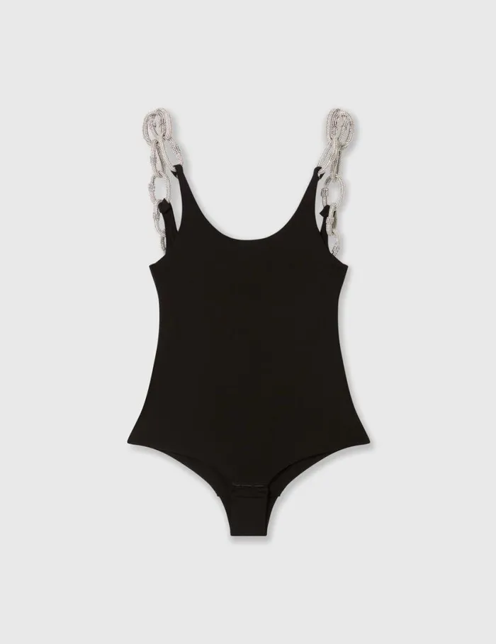 Women Crystal Chain Strap Top Black Stella McCartney Shirts And Tops