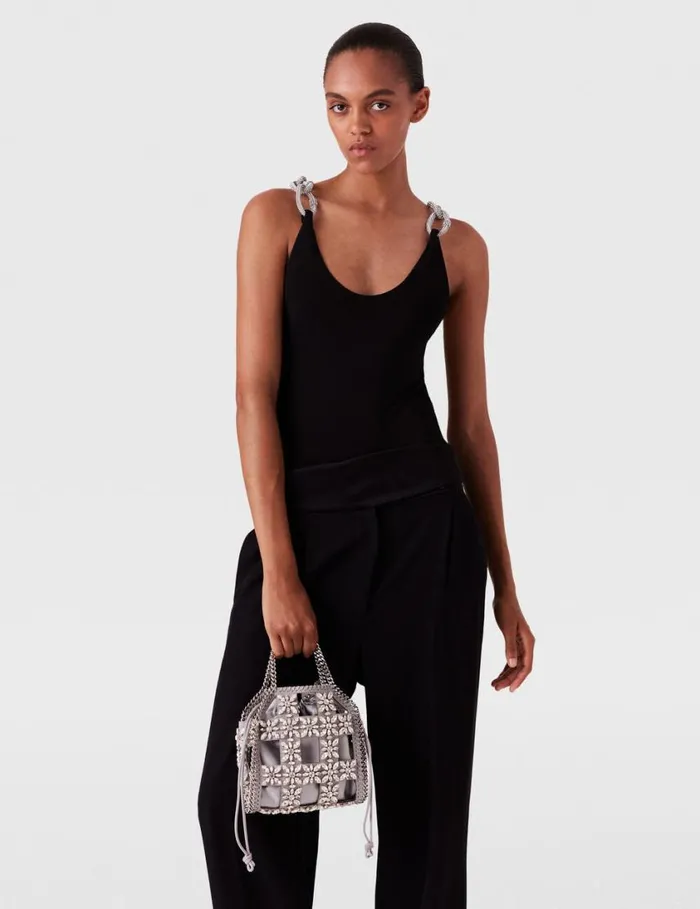 Women Crystal Chain Strap Top Black Stella McCartney Shirts And Tops Women Crystal Chain Strap Top Black Stella McCartney Shirts And Tops