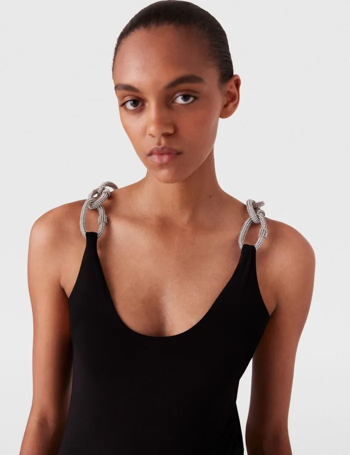 Women Crystal Chain Strap Top Black Stella McCartney Shirts And Tops Women Crystal Chain Strap Top Black Stella McCartney Shirts And Tops