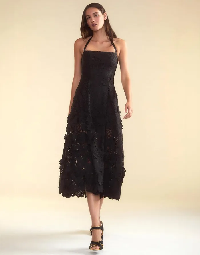 Women Cynthia Rowley Dresses Blooming Lace Halter Dress Black