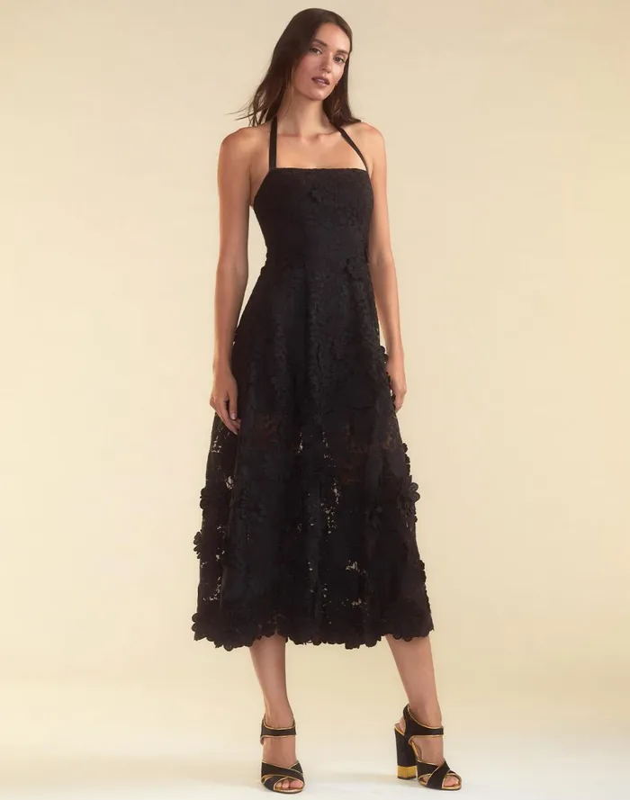 Women Cynthia Rowley Dresses Blooming Lace Halter Dress Black