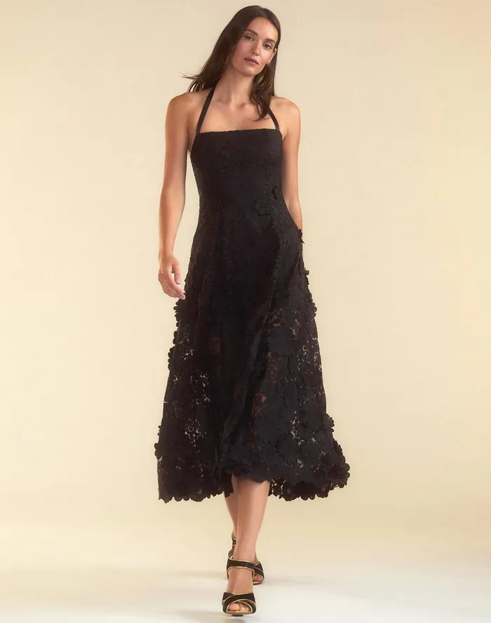 Women Cynthia Rowley Dresses Blooming Lace Halter Dress Black