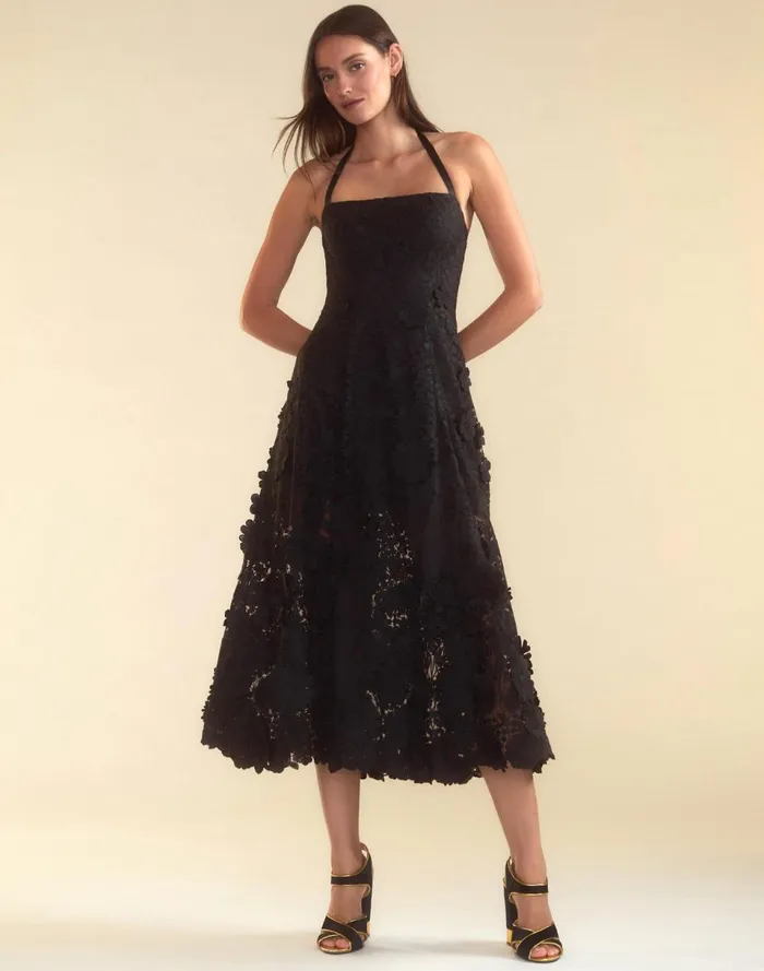 Women Cynthia Rowley Dresses Blooming Lace Halter Dress Black