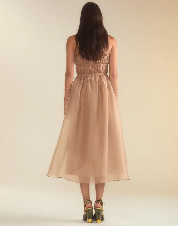 Women Cynthia Rowley Dresses Buckle Up Silk Organza Dress Camel