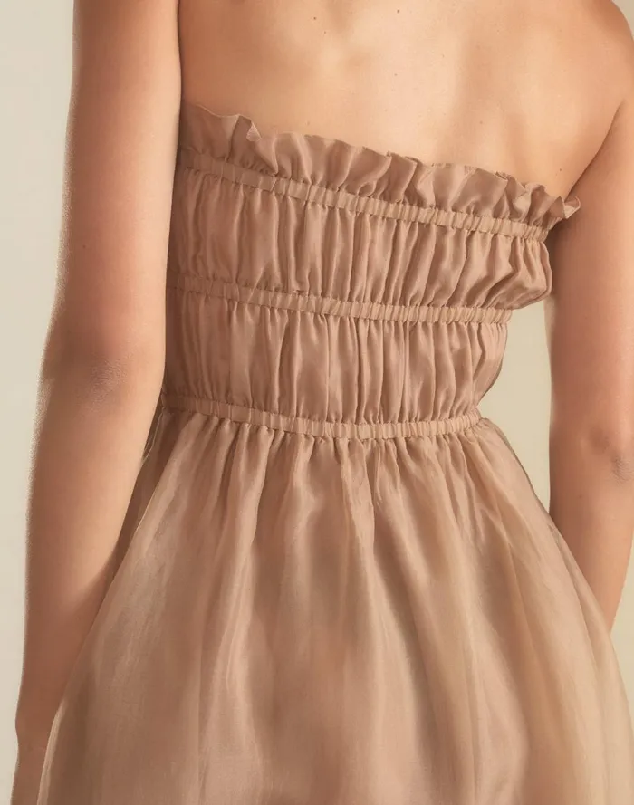Women Cynthia Rowley Dresses Buckle Up Silk Organza Dress Camel
