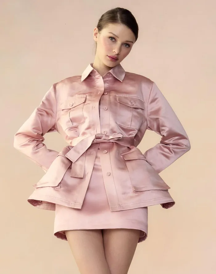 Women Cynthia Rowley Outerwear Satin Safari Jacket Mauve