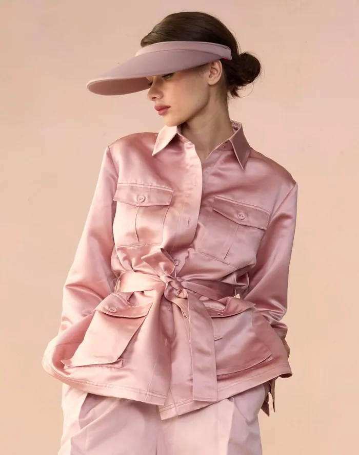 Women Cynthia Rowley Outerwear Satin Safari Jacket Mauve