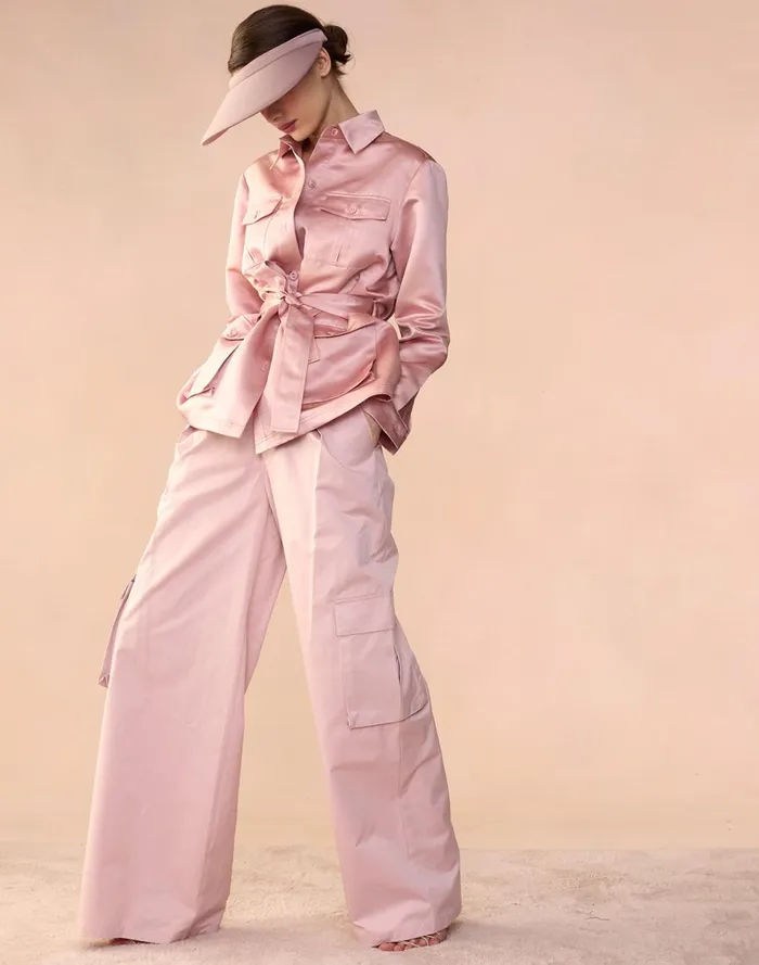 Women Cynthia Rowley Outerwear Satin Safari Jacket Mauve