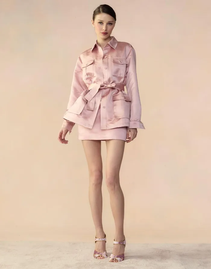 Women Cynthia Rowley Outerwear Satin Safari Jacket Mauve