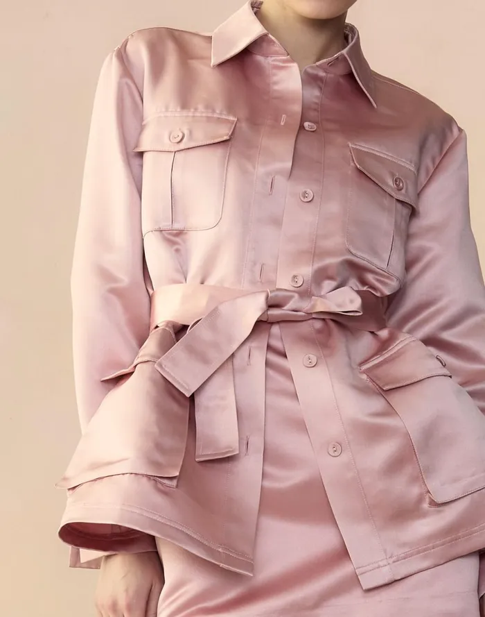 Women Cynthia Rowley Outerwear Satin Safari Jacket Mauve