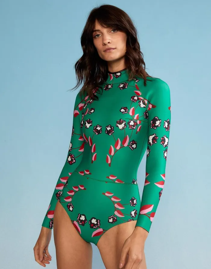 Women Cynthia Rowley Swim Vine Floral High Cut Wetsuit Grvflo