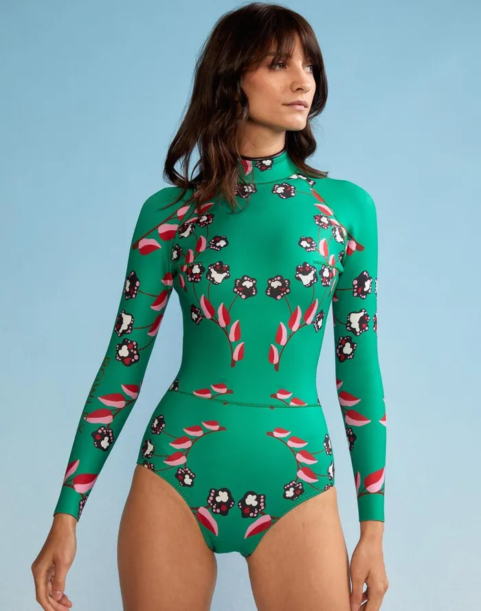 Women Cynthia Rowley Swim Vine Floral High Cut Wetsuit Grvflo Women Cynthia Rowley Swim Vine Floral High Cut Wetsuit Grvflo