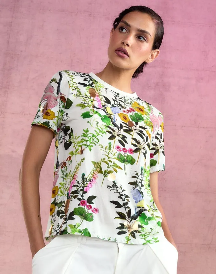 Women Cynthia Rowley Tops Bloom Tee Whtfl Women Cynthia Rowley Tops Bloom Tee Whtfl