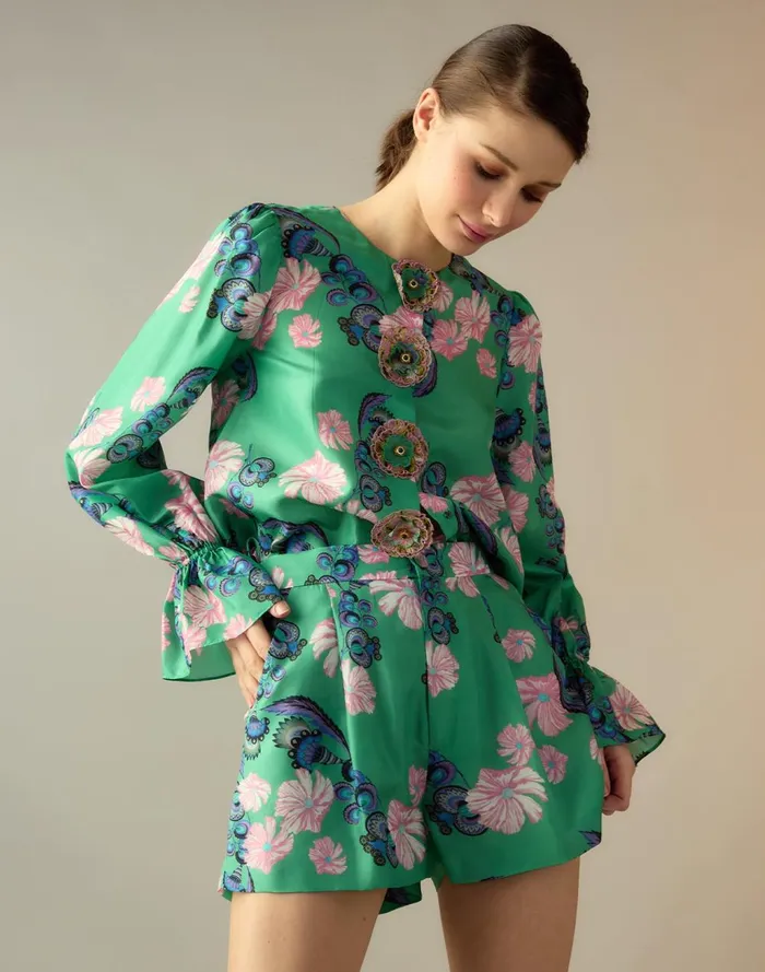 Women Cynthia Rowley Tops Eden Silk Blouse Grnfl