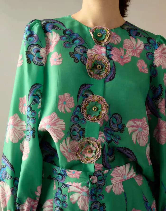 Women Cynthia Rowley Tops Eden Silk Blouse Grnfl