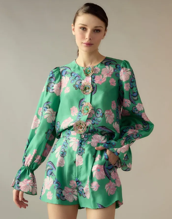 Women Cynthia Rowley Tops Eden Silk Blouse Grnfl