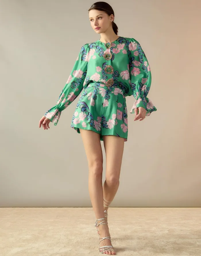 Women Cynthia Rowley Tops Eden Silk Blouse Grnfl