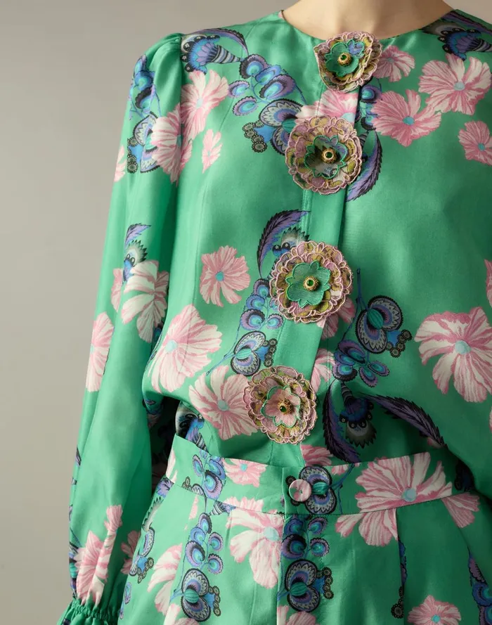 Women Cynthia Rowley Tops Eden Silk Blouse Grnfl
