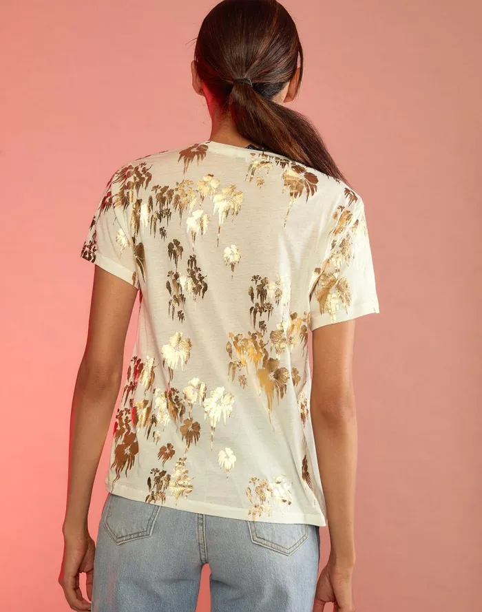 Women Cynthia Rowley Tops Gold Foil TShirt Whgld Women Cynthia Rowley Tops Gold Foil TShirt Whgld