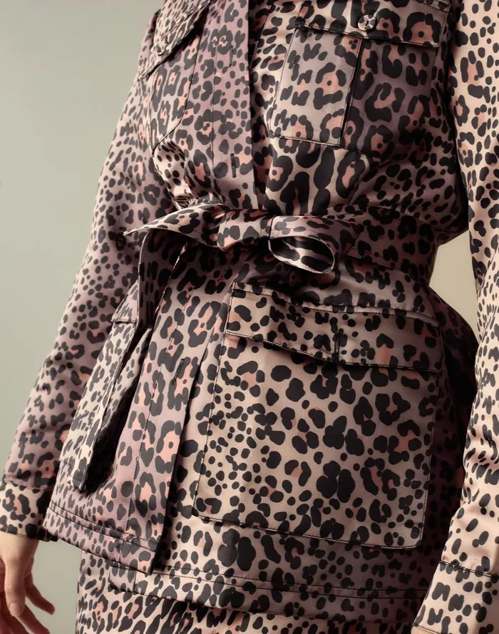 Women Cynthia Rowley Tops Leopardess Satin Safari Jacket Leopd