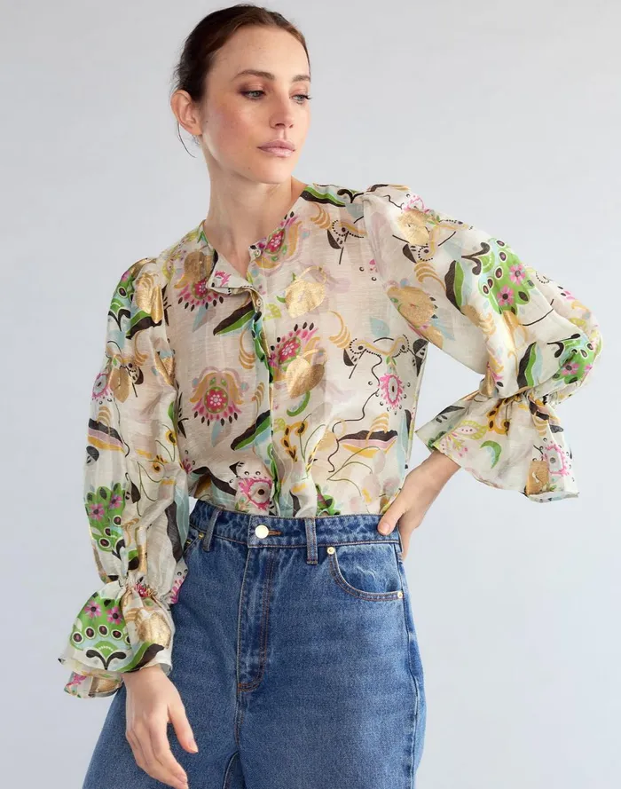 Women Cynthia Rowley Tops Love Locket Silk Linen Blouse Whtml