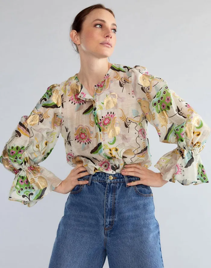 Women Cynthia Rowley Tops Love Locket Silk Linen Blouse Whtml
