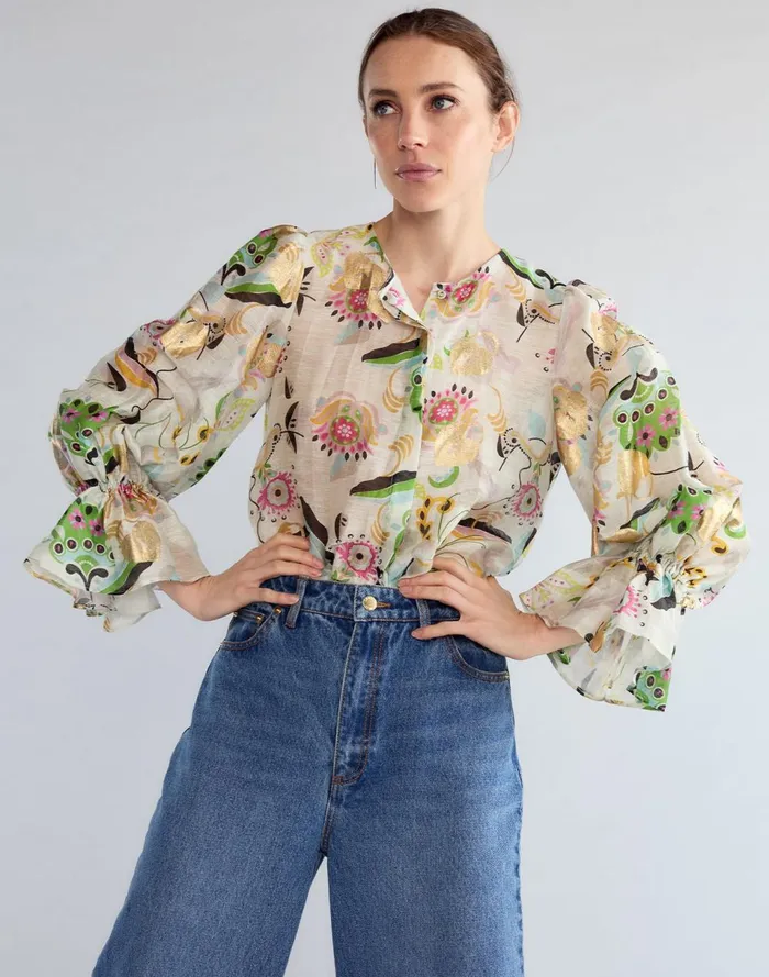 Women Cynthia Rowley Tops Love Locket Silk Linen Blouse Whtml