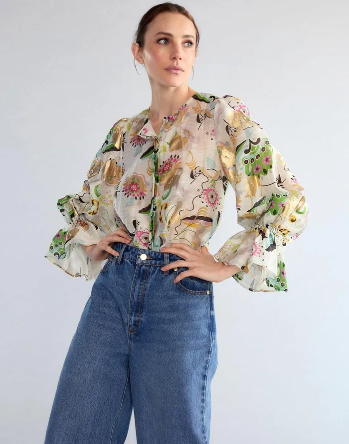 Women Cynthia Rowley Tops Love Locket Silk Linen Blouse Whtml