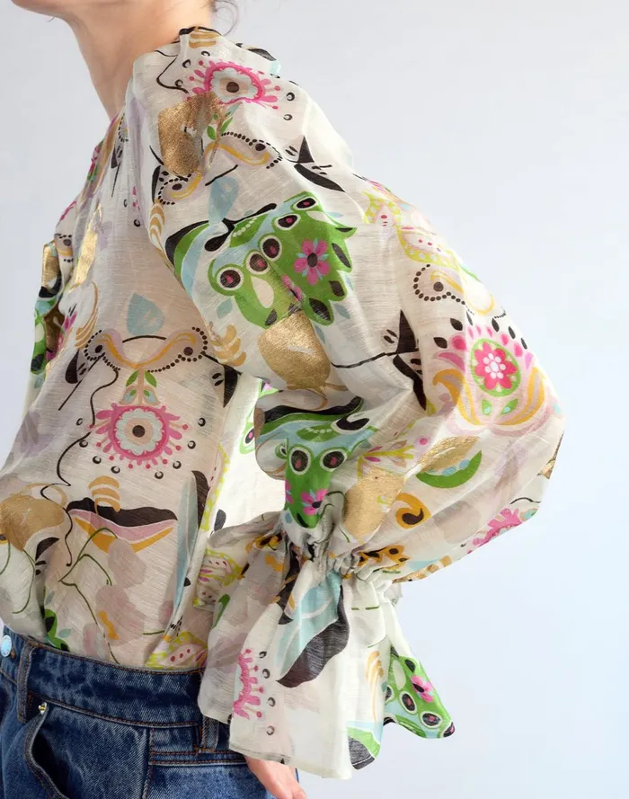 Women Cynthia Rowley Tops Love Locket Silk Linen Blouse Whtml