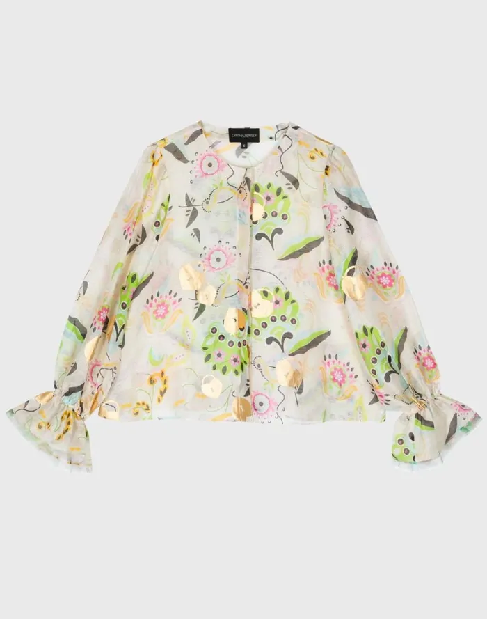 Women Cynthia Rowley Tops Love Locket Silk Linen Blouse Whtml