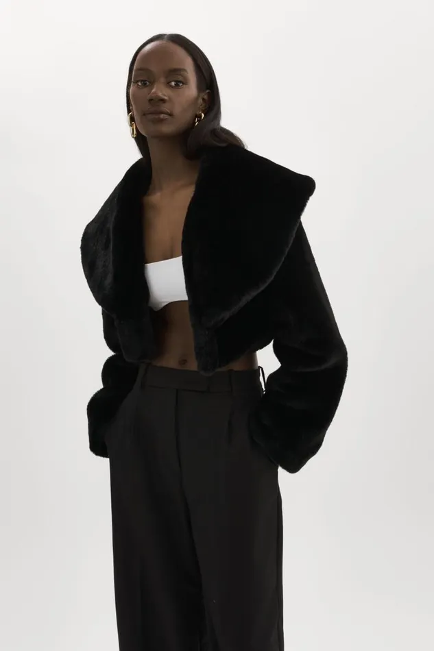 Women DANIKA Faux Fur Crop Jacket Black LAMARQUE Faux Fur