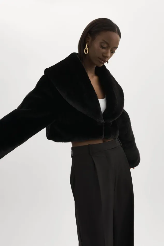 Women DANIKA Faux Fur Crop Jacket Black LAMARQUE Faux Fur Women DANIKA Faux Fur Crop Jacket Black LAMARQUE Faux Fur