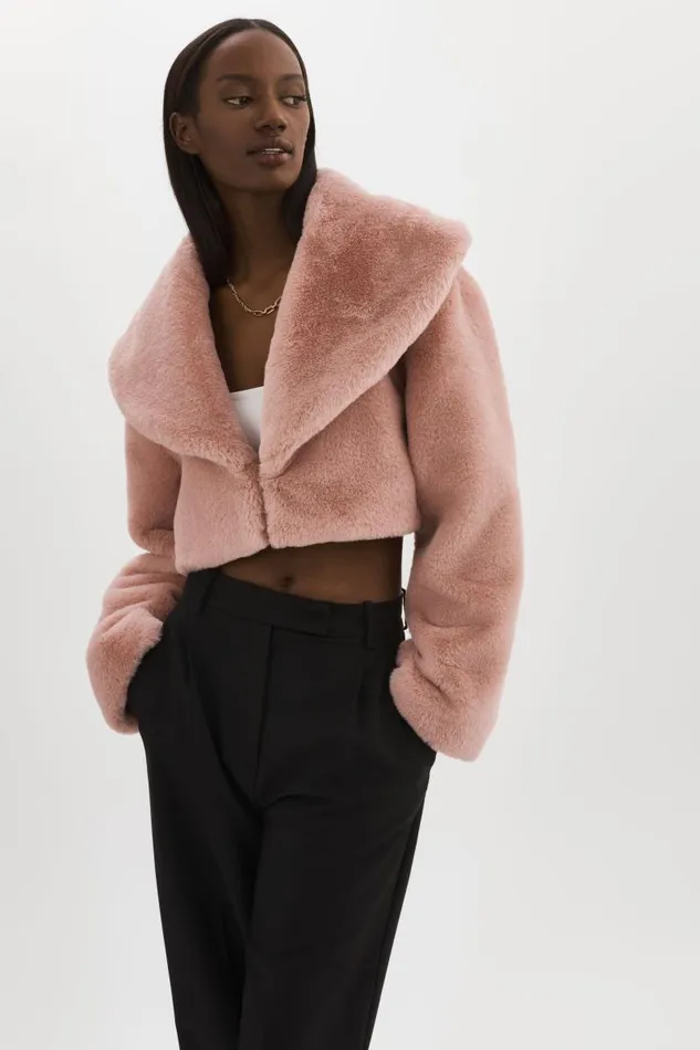 Women DANIKA Faux Fur Crop Jacket Smoky Pink LAMARQUE Faux Fur
