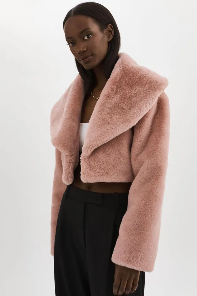 Women DANIKA Faux Fur Crop Jacket Smoky Pink LAMARQUE Faux Fur