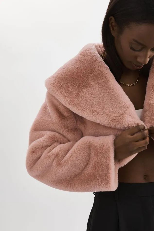 Women DANIKA Faux Fur Crop Jacket Smoky Pink LAMARQUE Faux Fur