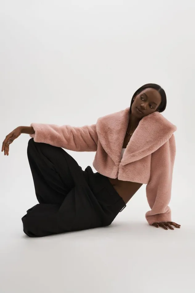 Women DANIKA Faux Fur Crop Jacket Smoky Pink LAMARQUE Faux Fur