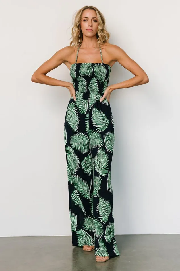 Women Darlene Jumpsuit Navy Palm Print Baltic Born Jumpsuits and Rompers