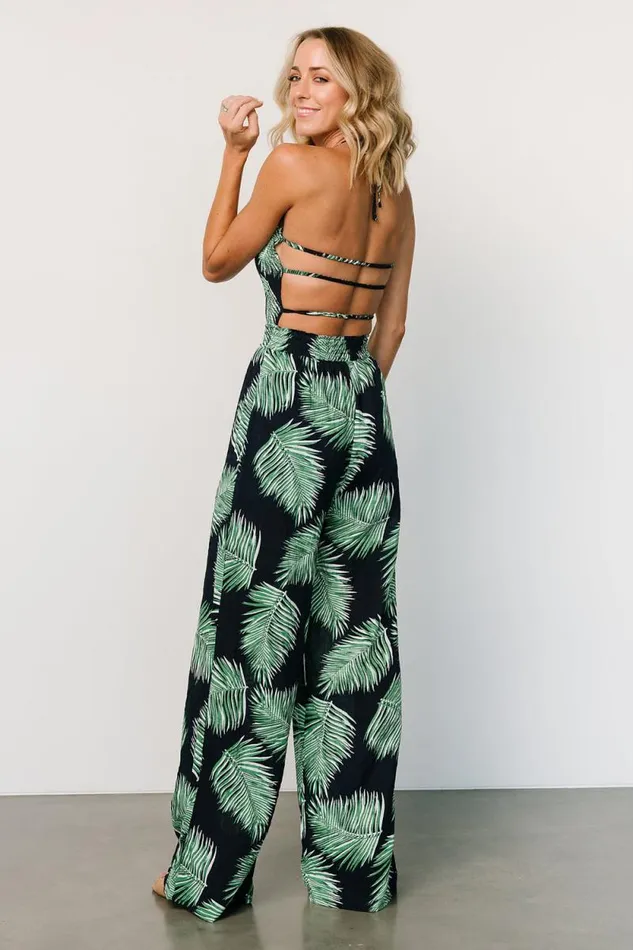 Women Darlene Jumpsuit Navy Palm Print Baltic Born Jumpsuits and Rompers
