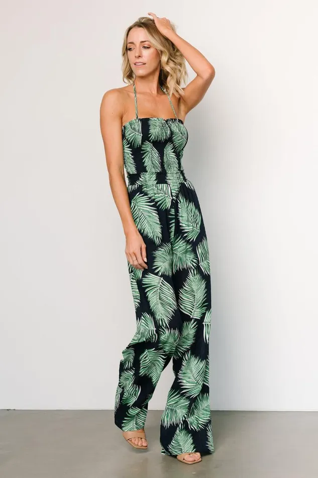 Women Darlene Jumpsuit Navy Palm Print Baltic Born Jumpsuits and Rompers