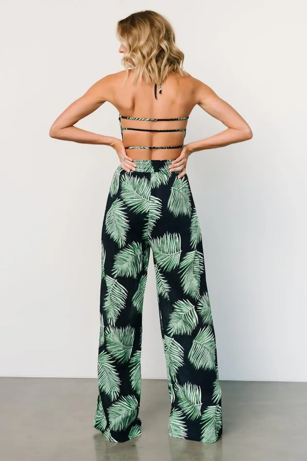 Women Darlene Jumpsuit Navy Palm Print Baltic Born Jumpsuits and Rompers