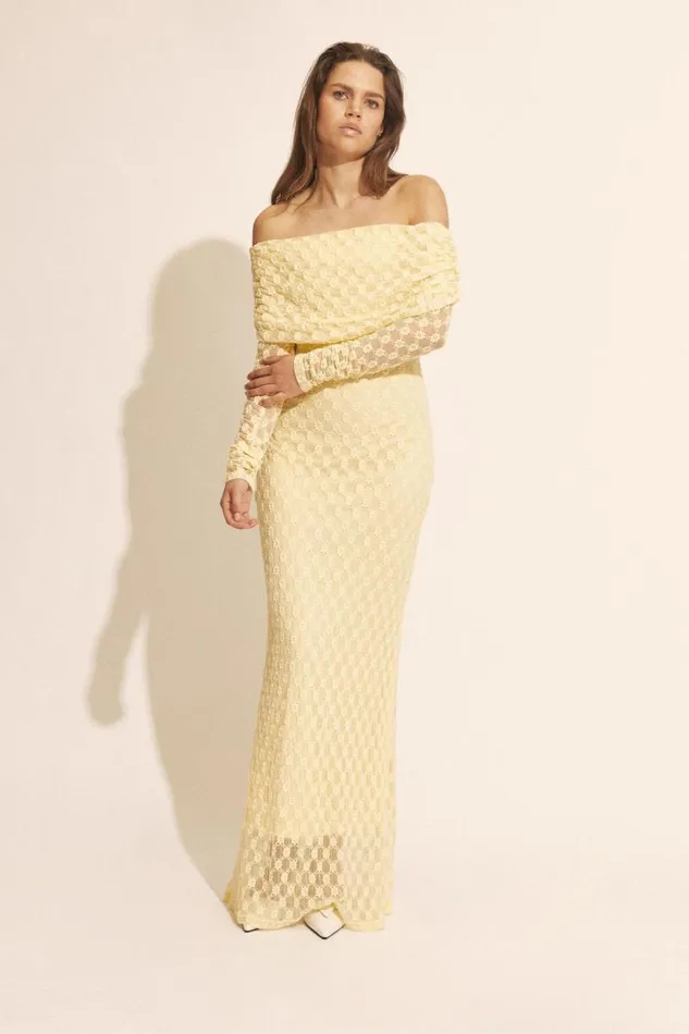 Women Day To Night Dresses Bardot Adoni Off Shoulder Maxi Dress In Canary Yellow Canary Yellow