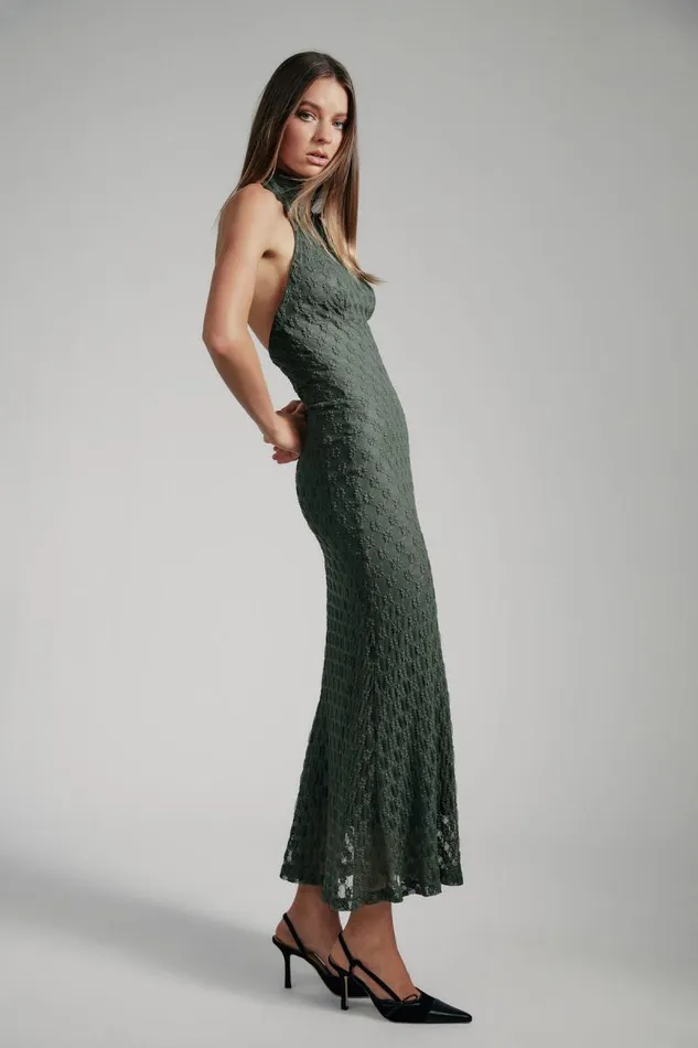 Women Day To Night Dresses Bardot Adoni Ola Lace Maxi Dress In Khaki Khaki