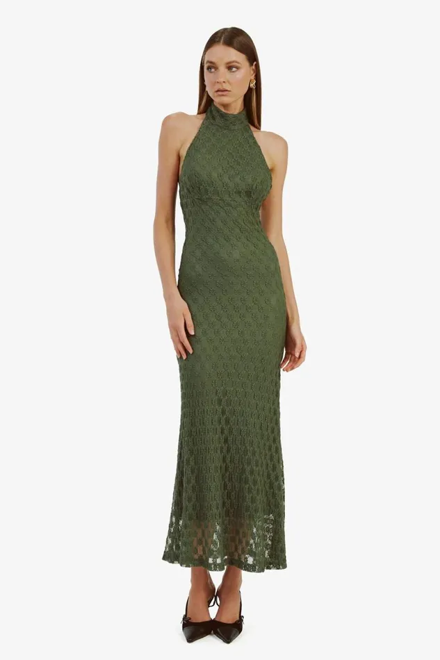 Women Day To Night Dresses Bardot Adoni Ola Lace Maxi Dress In Khaki Khaki