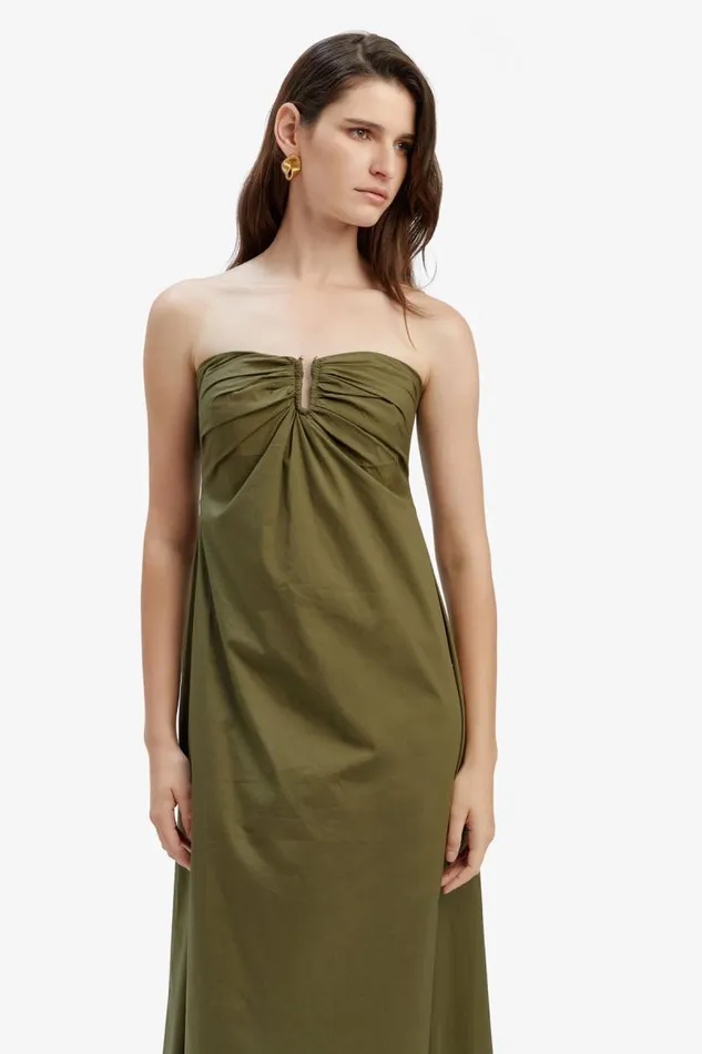 Women Day To Night Dresses Bardot Lora Poplin Maxi Dress In Khaki Khaki