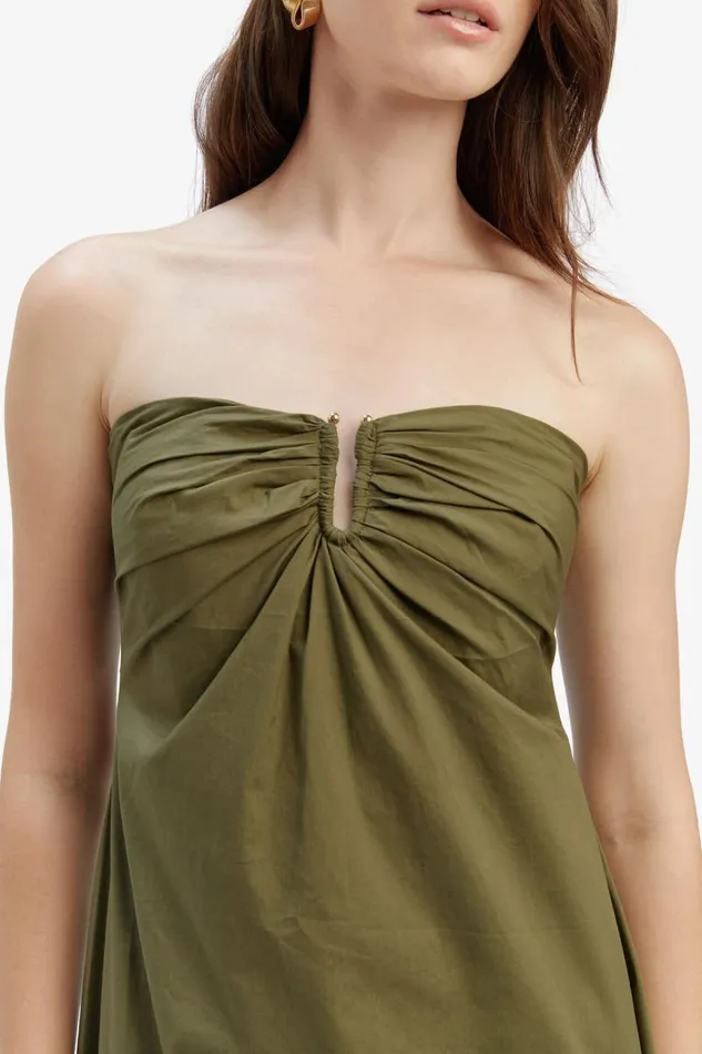 Women Day To Night Dresses Bardot Lora Poplin Maxi Dress In Khaki Khaki
