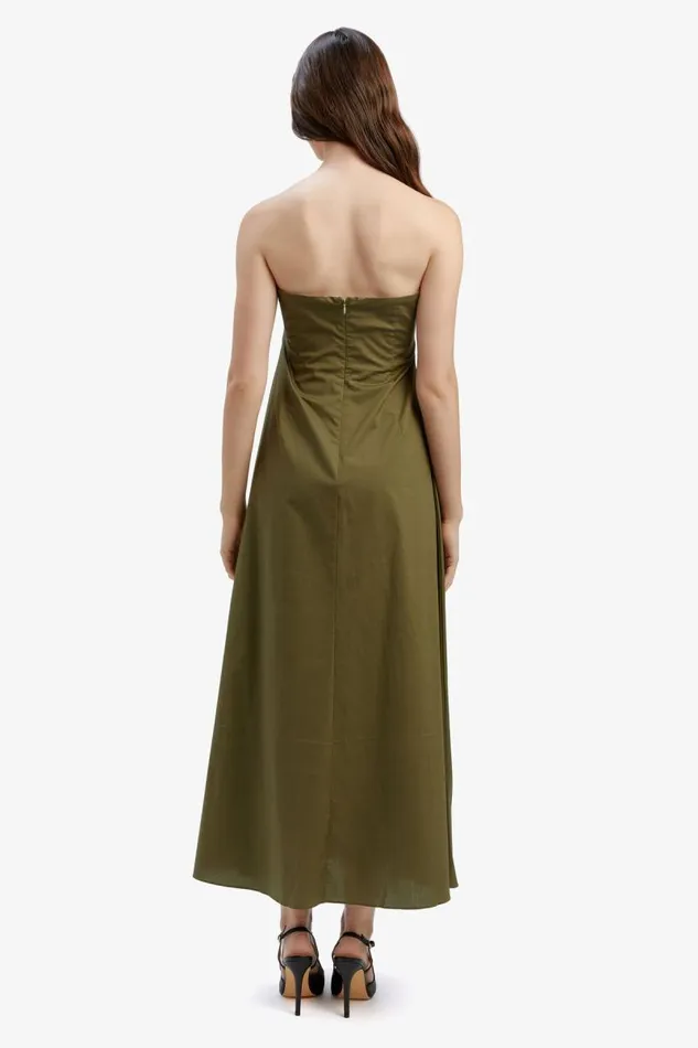 Women Day To Night Dresses Bardot Lora Poplin Maxi Dress In Khaki Khaki