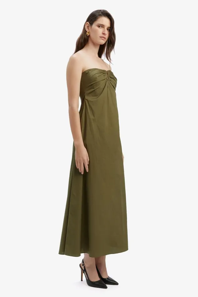 Women Day To Night Dresses Bardot Lora Poplin Maxi Dress In Khaki Khaki