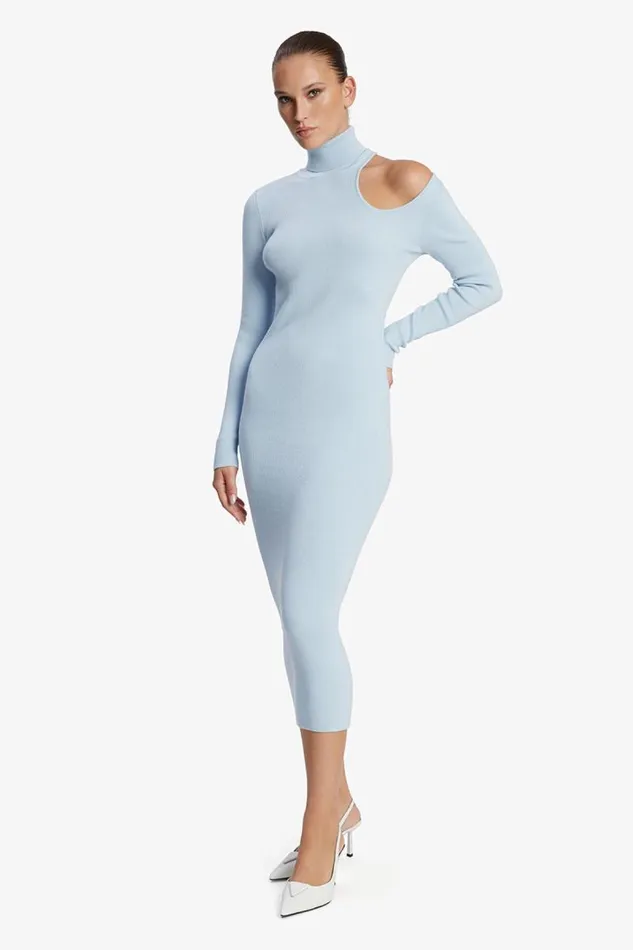 Women Day To Night Dresses Bardot Olesa Asymmetric Knit Dress In Soft Blue Soft Blue
