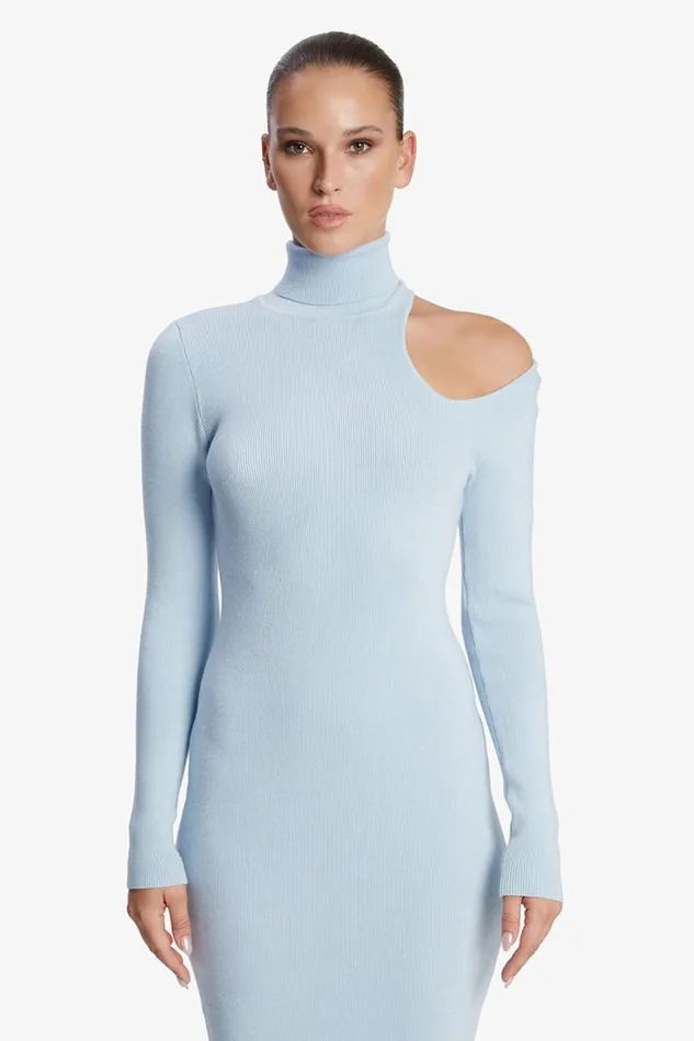 Women Day To Night Dresses Bardot Olesa Asymmetric Knit Dress In Soft Blue Soft Blue