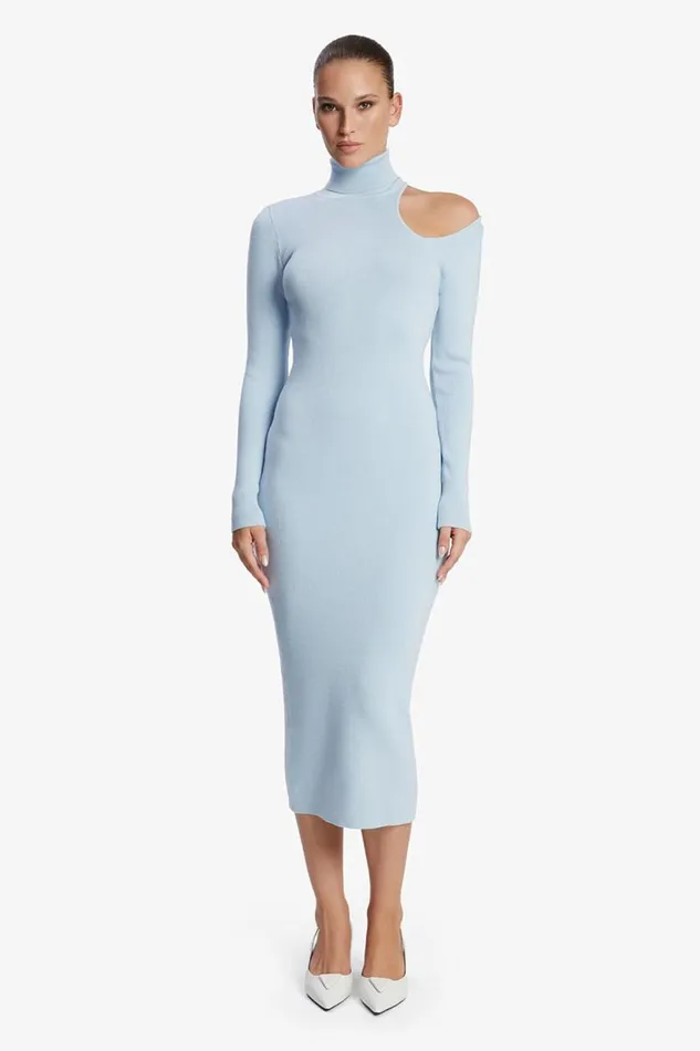 Women Day To Night Dresses Bardot Olesa Asymmetric Knit Dress In Soft Blue Soft Blue